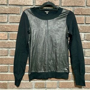 Express Black Faux Leather Padded Elbows Long Sleeve Top Size S